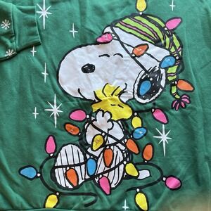 Peanuts Snoopy Woodstock Christmas Holiday‎ Sweatshirt Green *Read* Youth XL